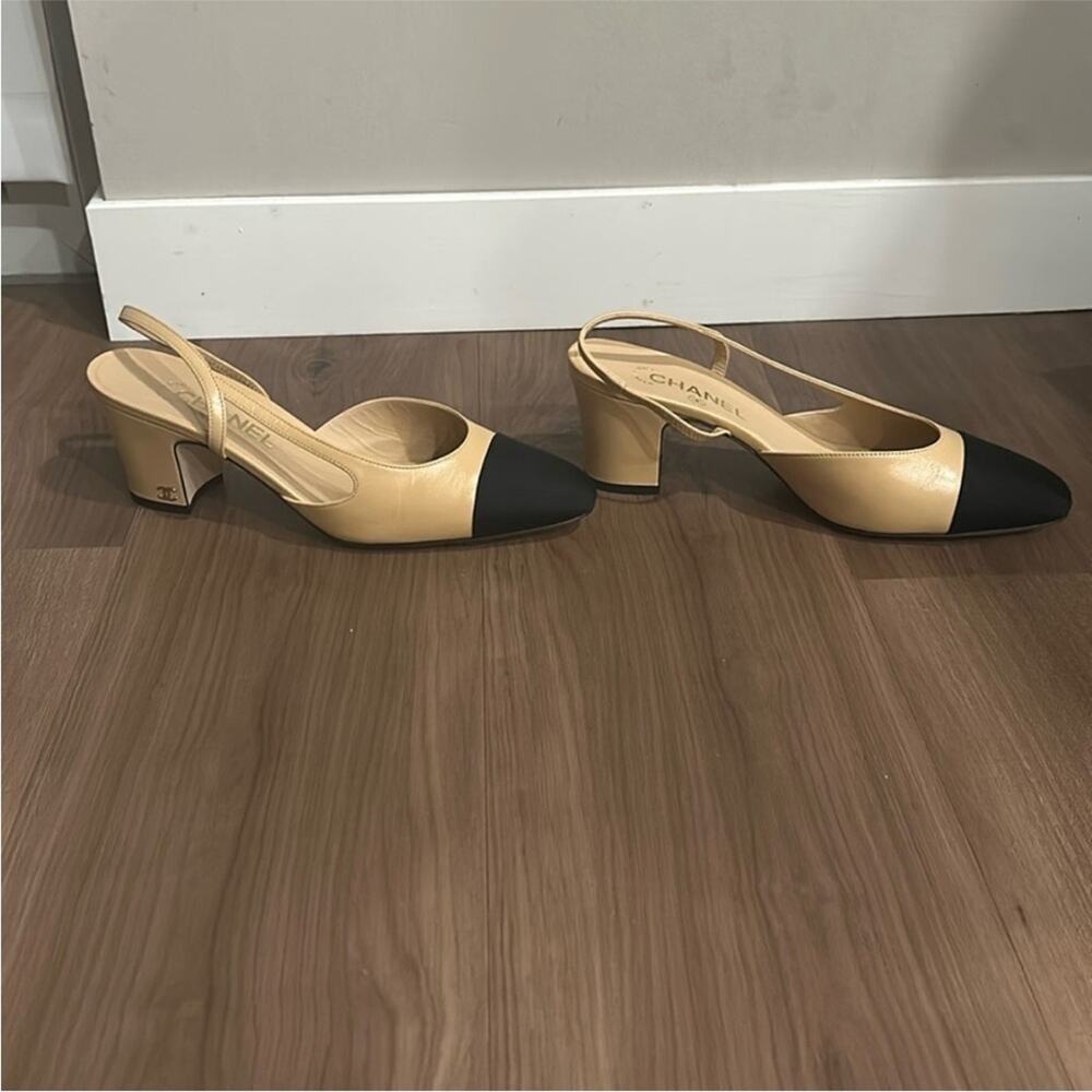 CHANEL Slingback cap toe heels shoes pumps 38.5 - Picture 11 of 14